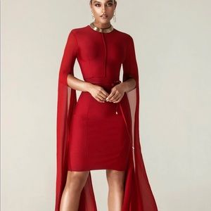 ZIBA BANDAGE SHAWL SLEEVES MIDI DRESS (MAROON)